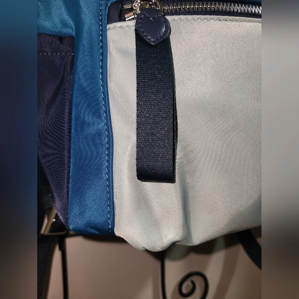 Kate Spade New York Blue Gray Leather Nylon Backpack Medium Pack Leather